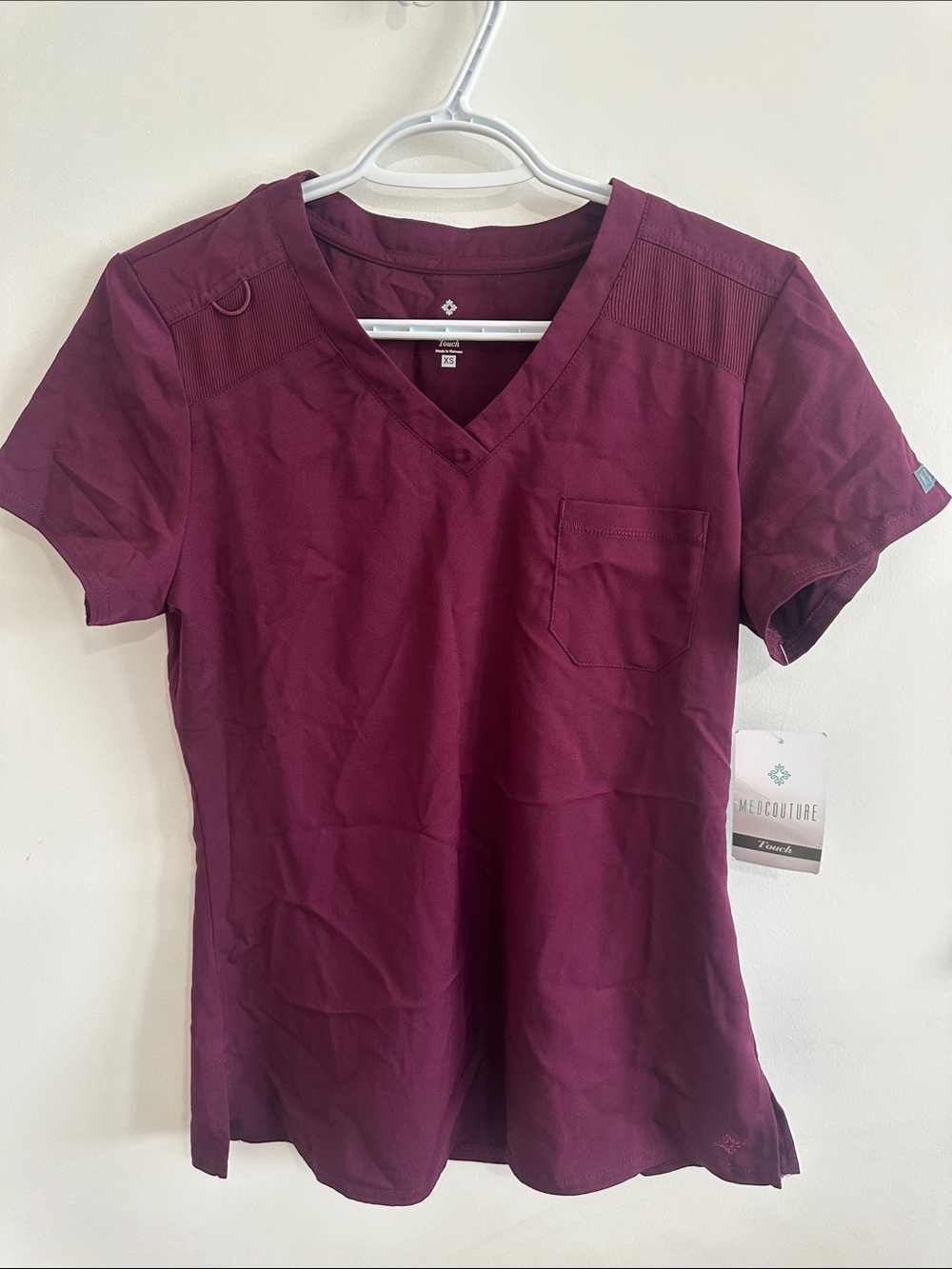 Med Couture V-Neck Scrub Top in Burgundy